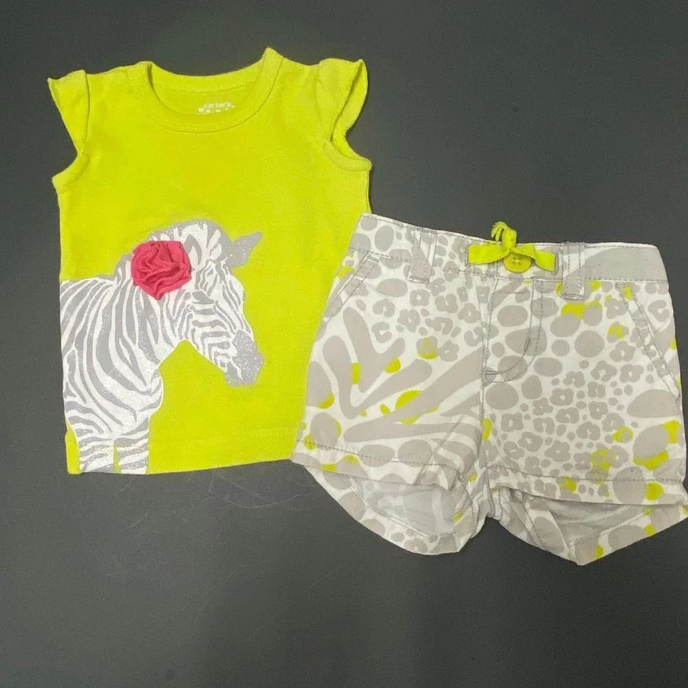 Carter’s‎ baby girl 3m chartreuse zebra outfit set